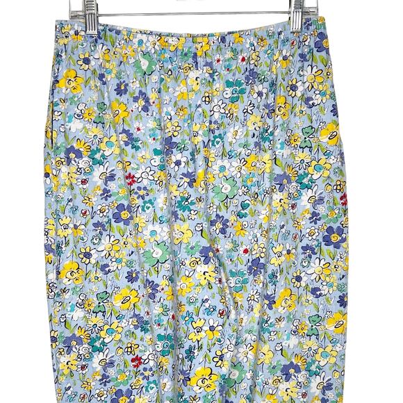 STONEBRIDGE Floral Linen Blend Trouser Pants Ultra High-Rise Blue Yellow Size L - Picture 3 of 7